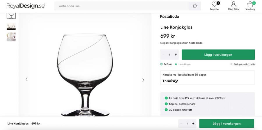 6 Stycken HELT NYA Kosta Boda Line konjakglas 26cl i originalkartonger