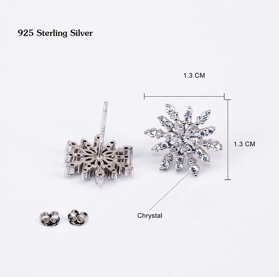 Snowflake Stud örhängen Dam Elegant 925 Sterling Silver Cubic Zirconia örhängen