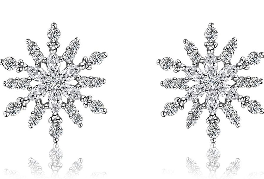 Snowflake Stud örhängen Dam Elegant 925 Sterling Silver Cubic Zirconia örhängen