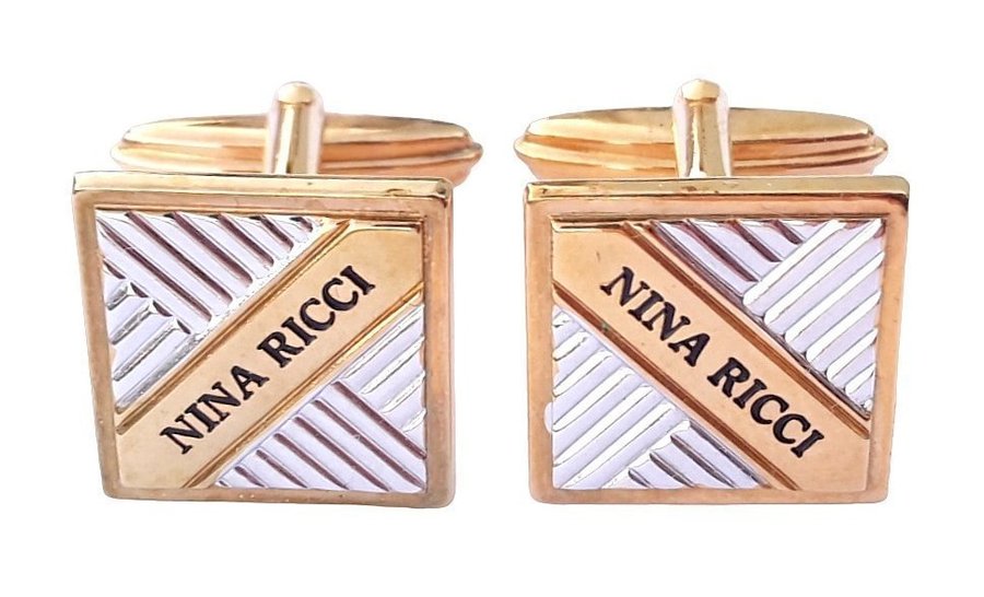 2 Pairs Of Nina Ricci Cufflinks Vintage 80s Gold  Silver + One Box