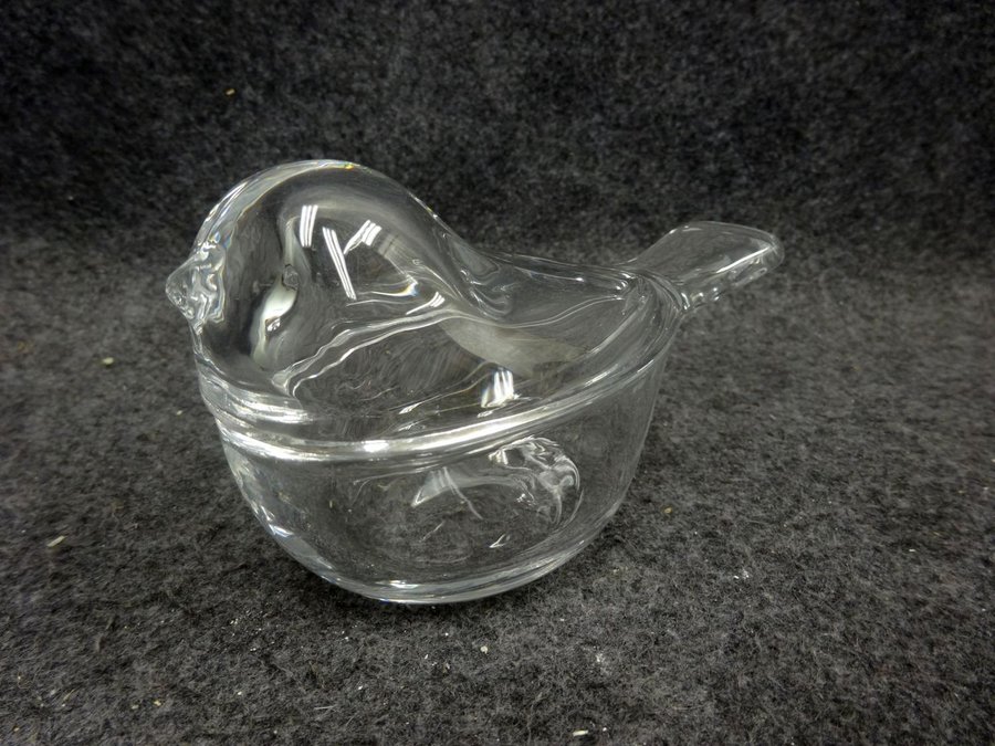 Glasskål med lock i fågel form L-12 cm