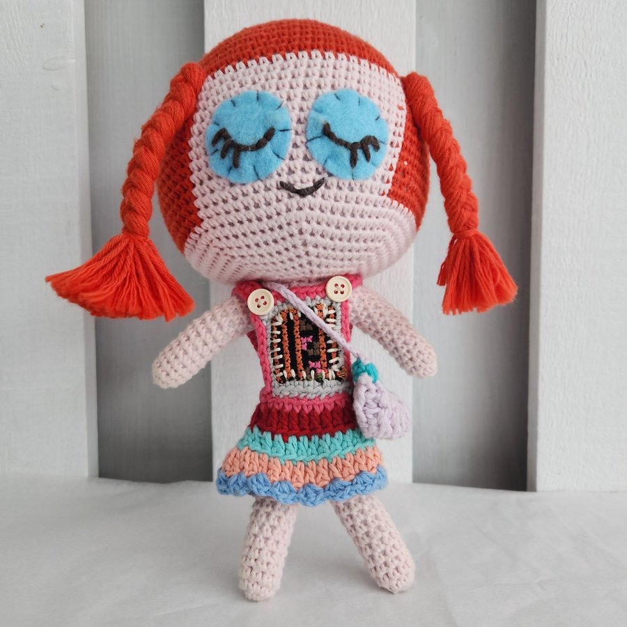 Crochet Doll in Dress with Purse Handmade Design