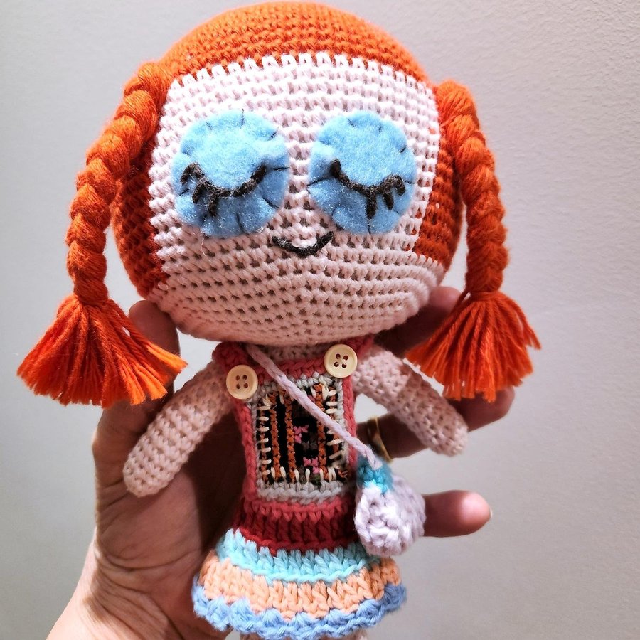 Crochet Doll in Dress with Purse Handmade Design