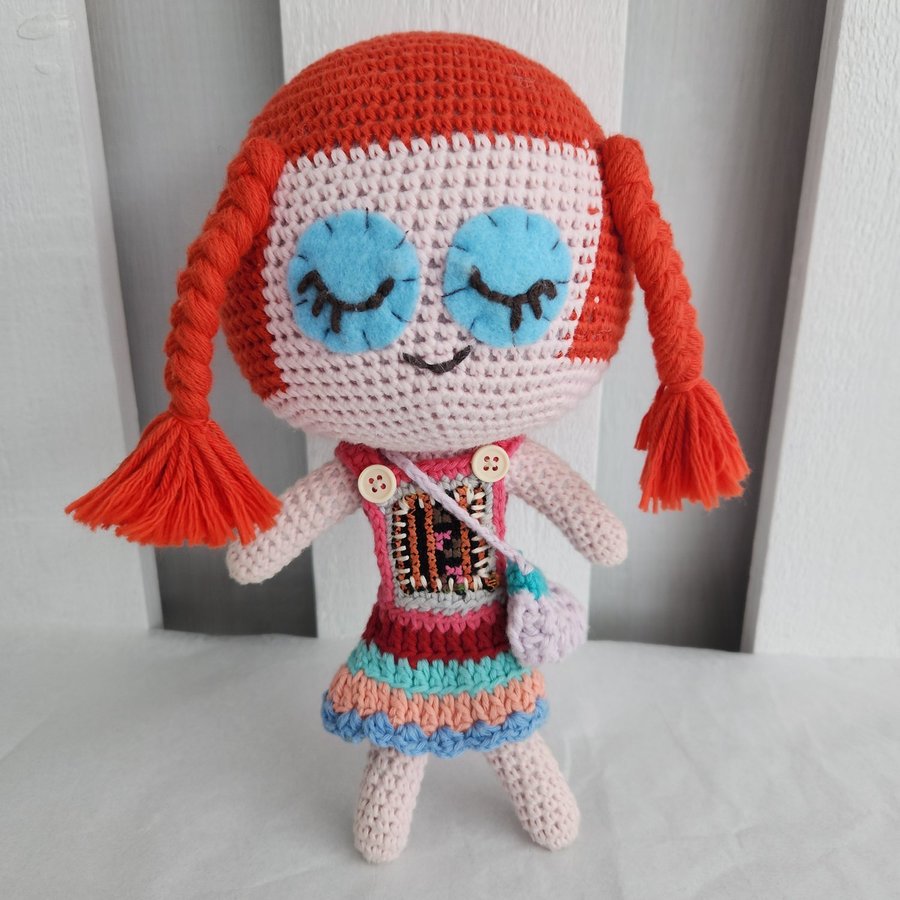 Crochet Doll in Dress with Purse Handmade Design