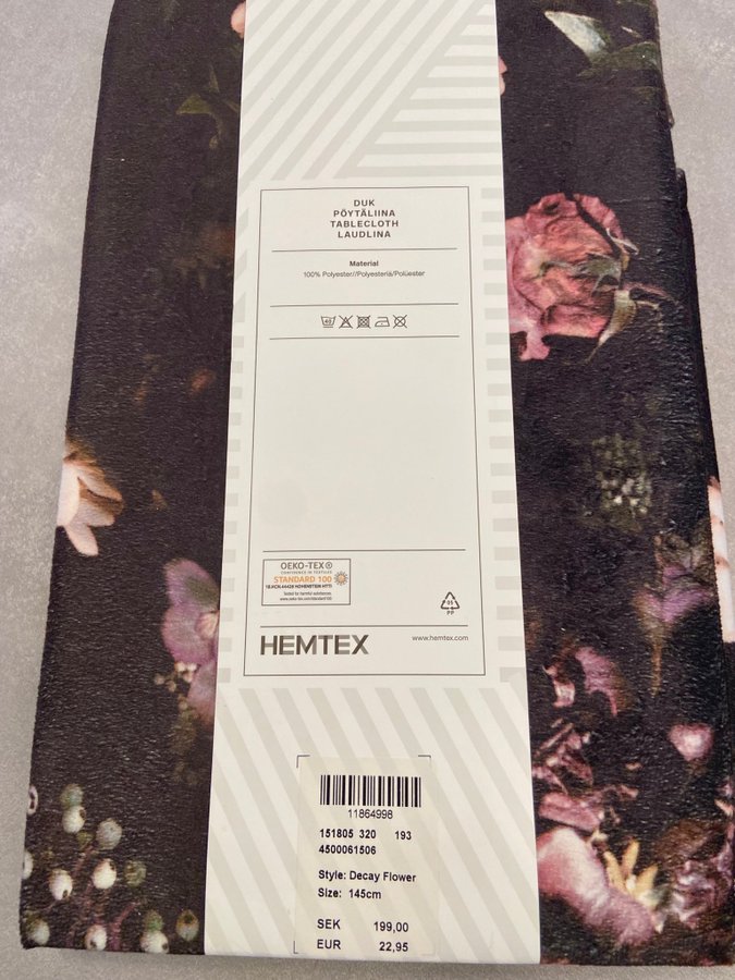 Hemtex Rund Bordsduk 145cm ø Blommigt Duk Mönster Sammet Velvet Boranica Sammet