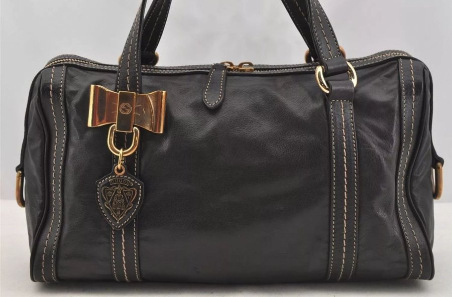 GUCCI Duchessa Line 2Way Hand Boston Bag Leather black