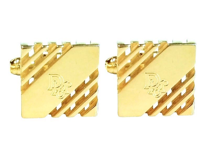 Christian Dior Gold Cufflinks  Pin Cd Logo Authentic Vintage 80s + Box