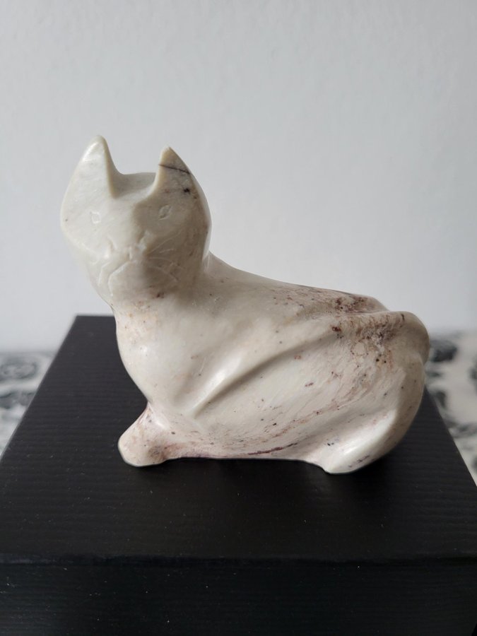 Katt figur marmor vit/rosa