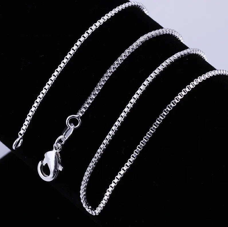 45 cm 15mm Sterling Silver kedja 925 Stämpel Sterling pläterad halsband boxlänk