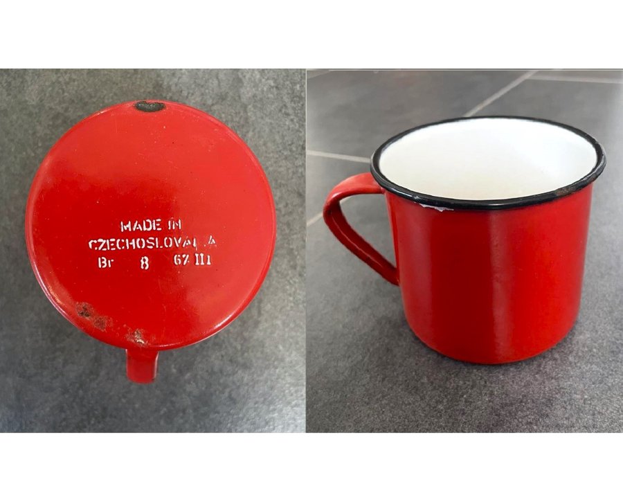 Ovanlig emaljerad plåt mugg Tjeckoslovakien made in czechoslovakia vintage retro