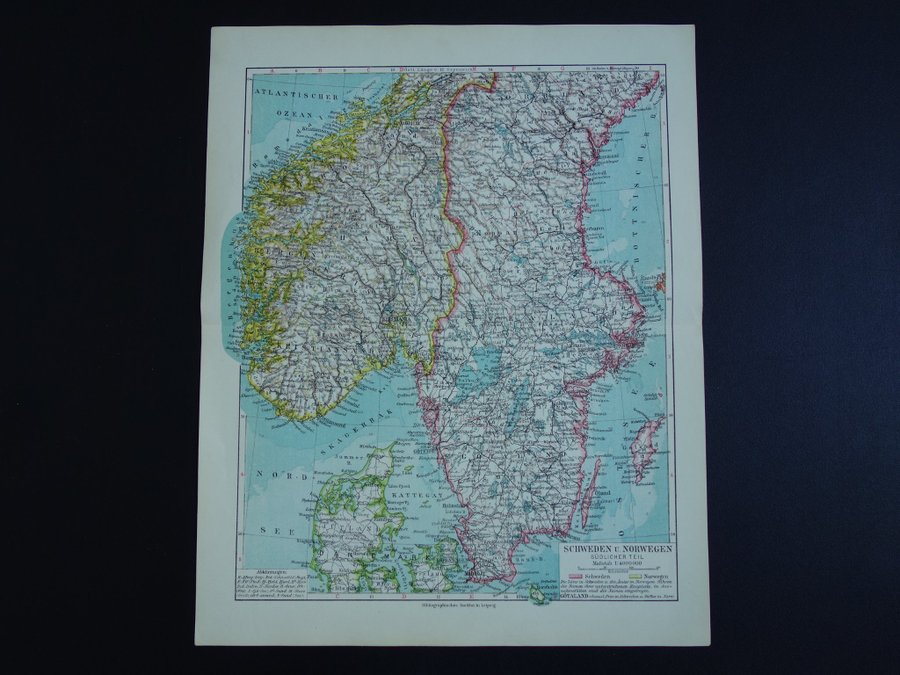 1926 antik gammal karta södra Sverige och Norge 24x31cm gamla kartor