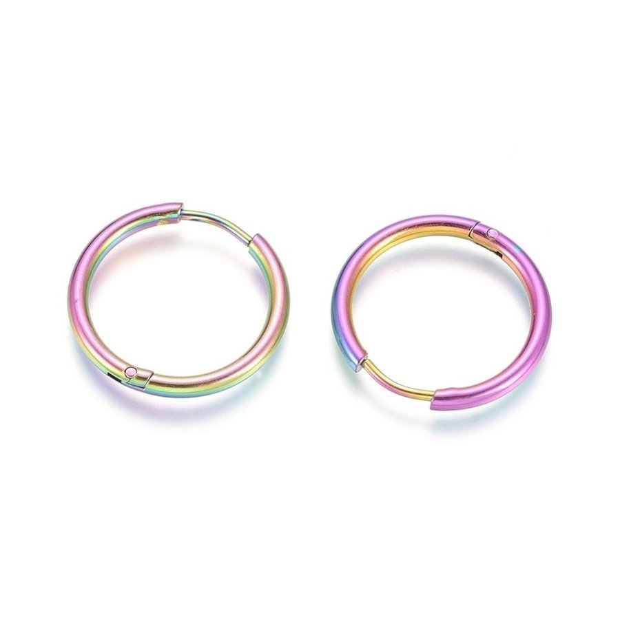 REA___REA__1 Par 17 mm Hoops örhängen i regnbågsfärgad i 316L stål