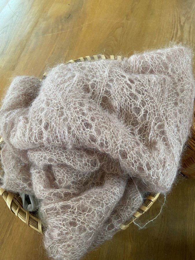 NY! Handstickade puderrosa sjal i kid silk mohair/sjal i lace mönster/brud sjal