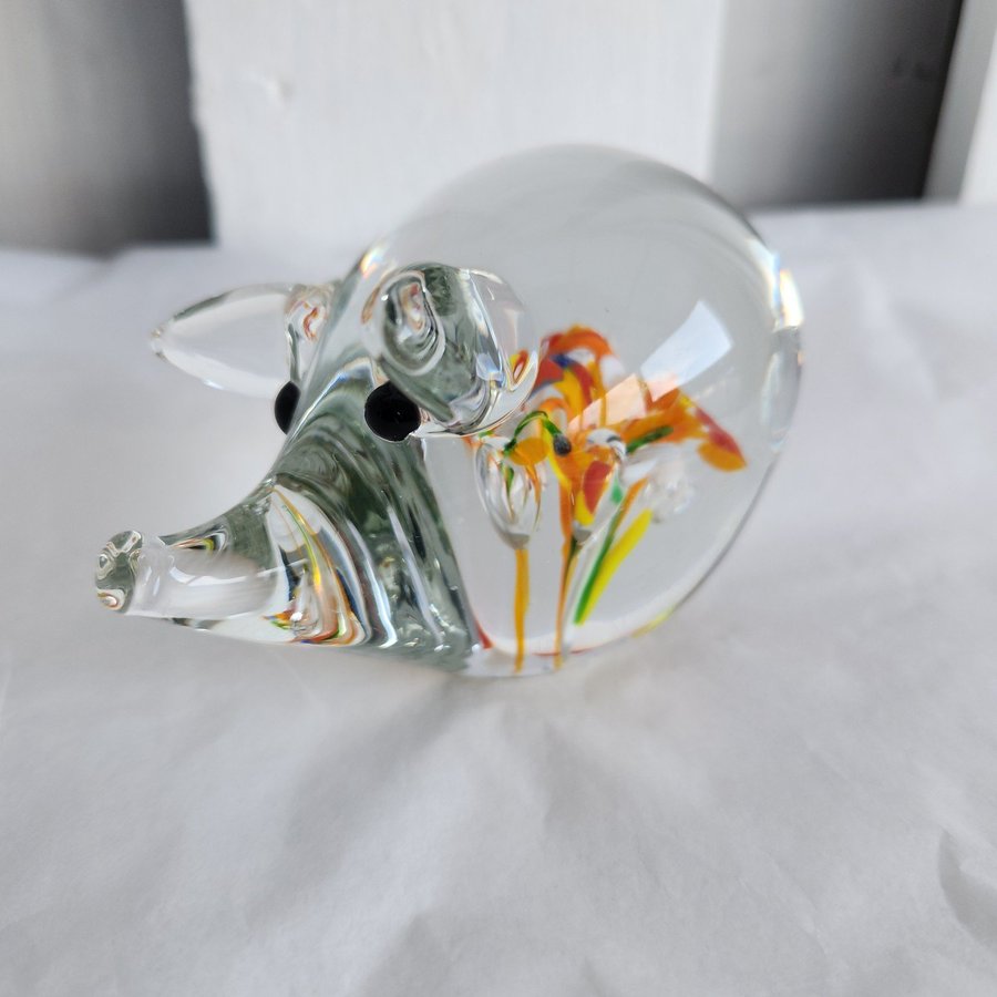 Multicolored Glass Paperweight Long Snout Pig Art Deco Art Glass