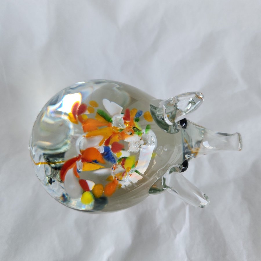 Multicolored Glass Paperweight Long Snout Pig Art Deco Art Glass