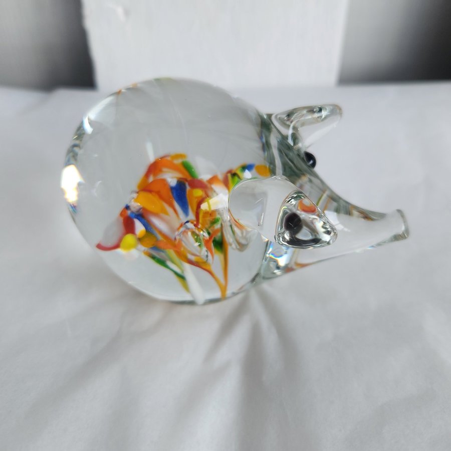 Multicolored Glass Paperweight Long Snout Pig Art Deco Art Glass