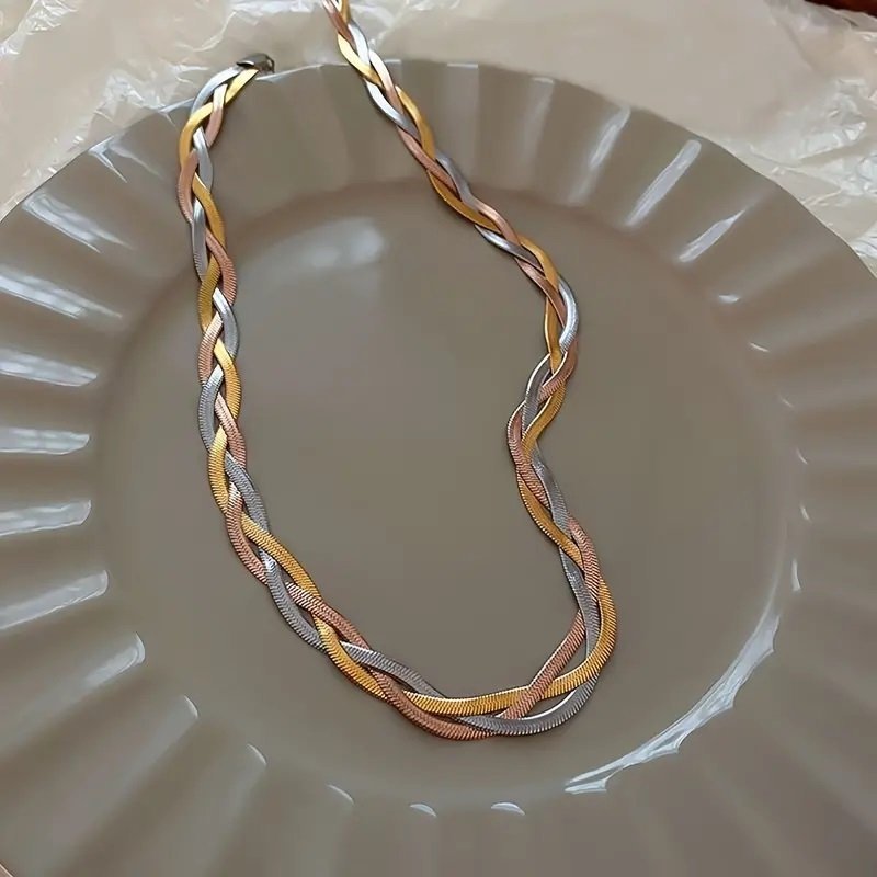 Flättat platt halsband ormlänk snake 3-färg collier chocker stämpel guld rödguld