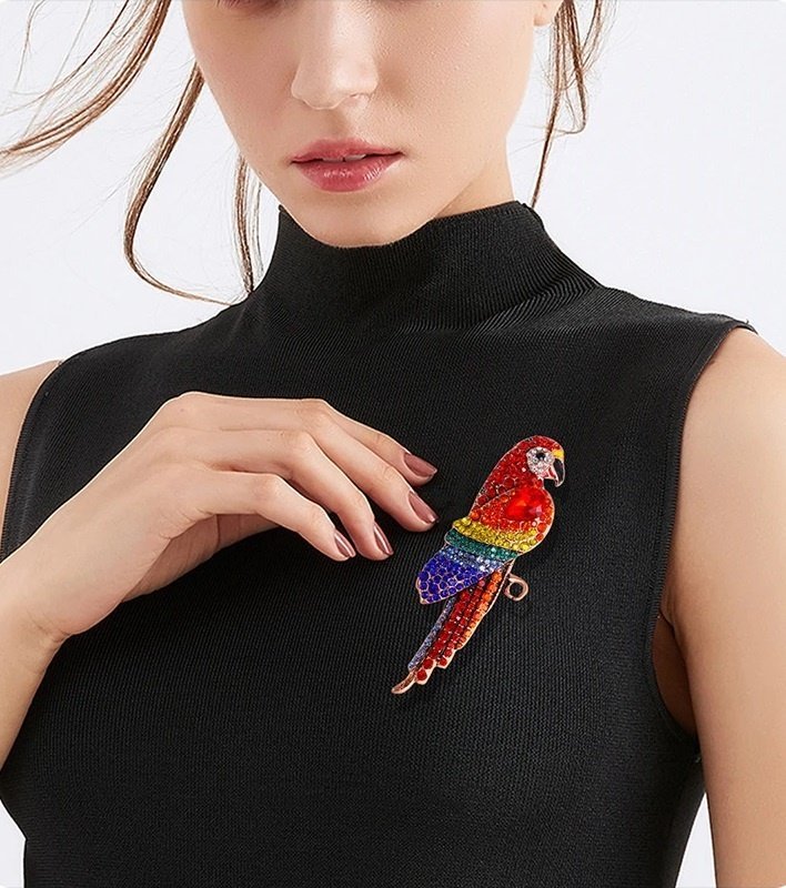 Stor elegant exotisk brosch papegoja fågel brooch regnbåge pin djungel parrot