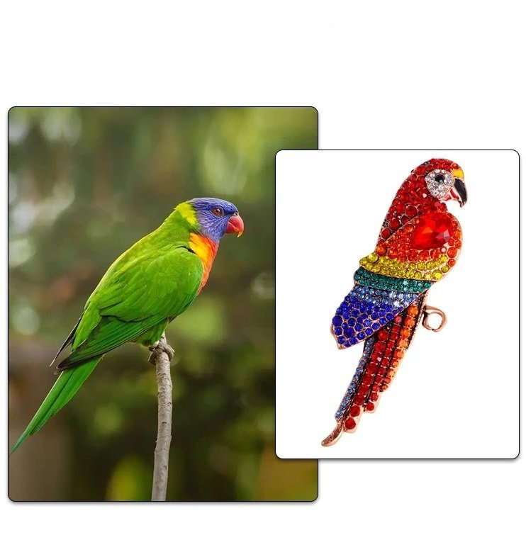 Stor elegant exotisk brosch papegoja fågel brooch regnbåge pin djungel parrot