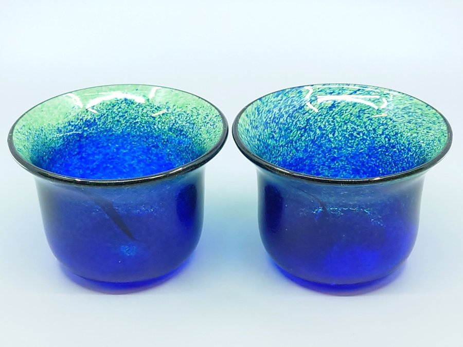 Paret ytterfoder krukor från Reijmyre - kruka i glas - toner i grön  blå färg