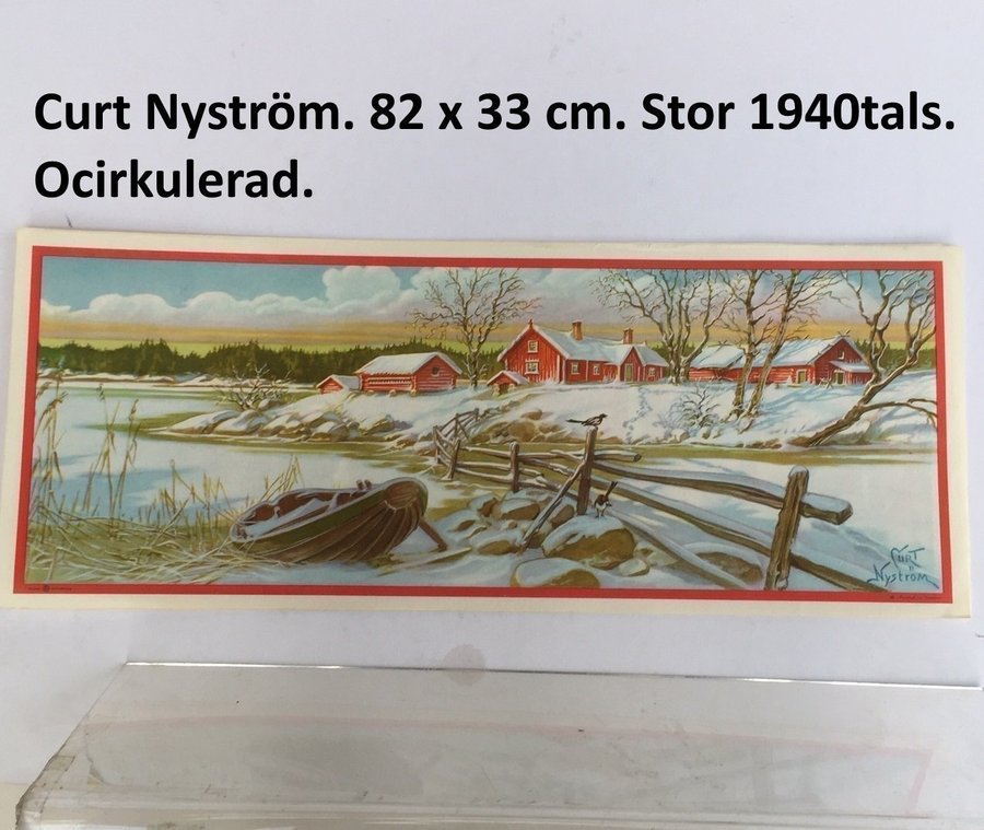 Curt NYSTRÖM (Jennys son): Vintergård med ekaÄkta 1940tSTOR pappersbonad80x33