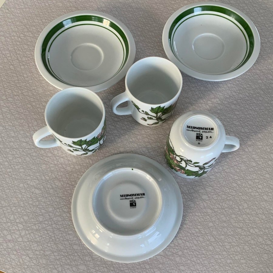 MIDSOMMAR 3st IKEA Margurite Walfridsson kaffe koppar med fat 1970 vintage retro