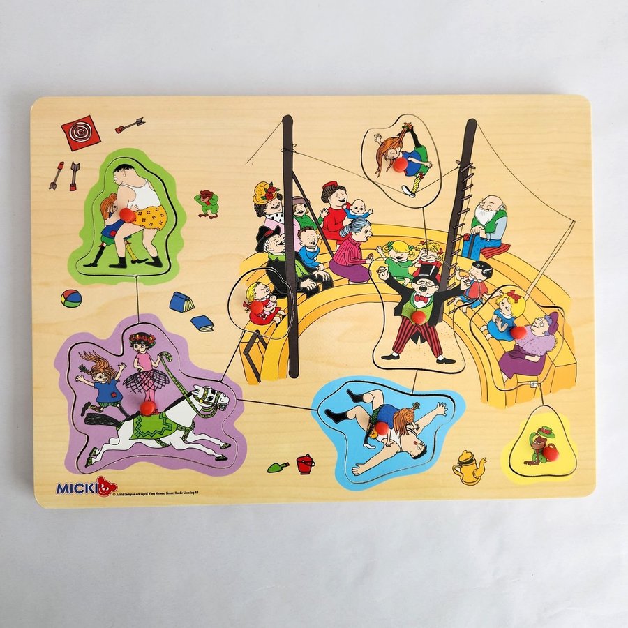 Wooden Pippi Circus Peg Puzzle 8 Pieces Astrid Lindgren Micki