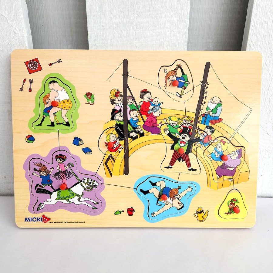 Wooden Pippi Circus Peg Puzzle 8 Pieces Astrid Lindgren Micki