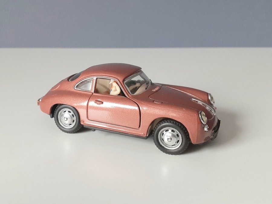 Leksaksbil Brun Porsche 356B Coupe Retro Vintage Bil Metall med passagerare i