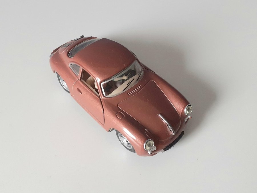 Leksaksbil Brun Porsche 356B Coupe Retro Vintage Bil Metall med passagerare i