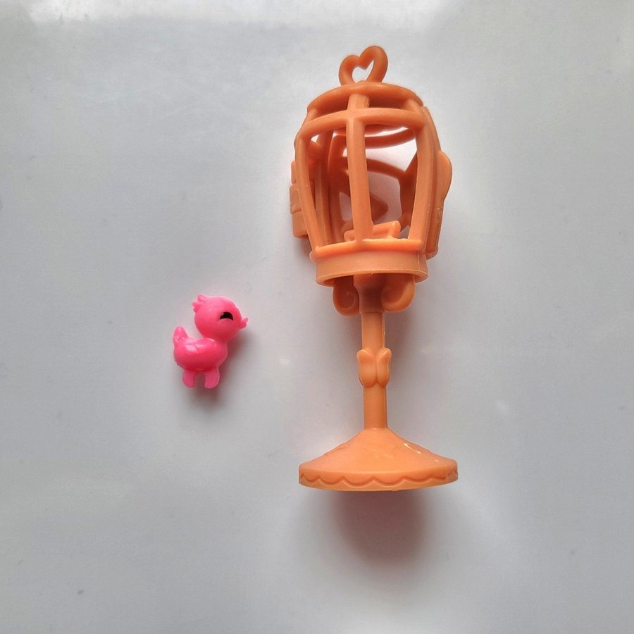 Rosa Fågel i Fågelbur Figur Mini Djur i Plast Söt Miniatyr