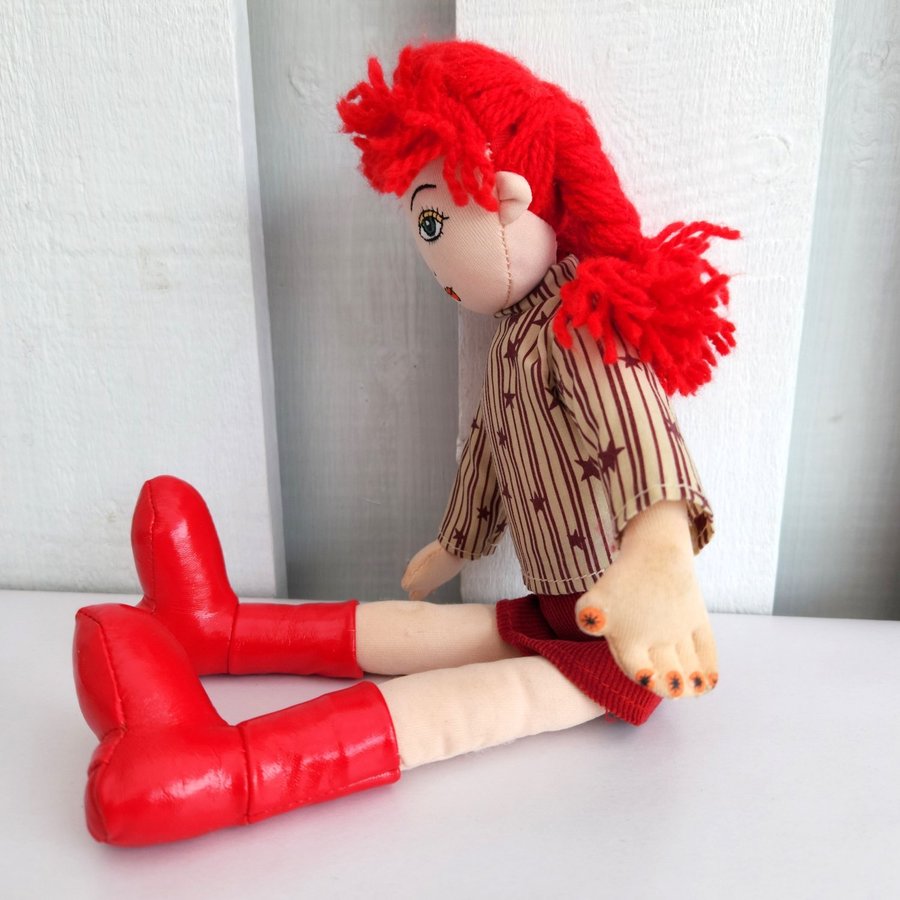 Cloth  Yarn Doll Green Eyes Red Hair Go Go Boots Fingernails