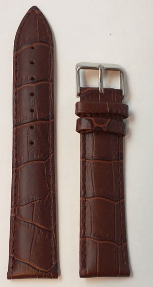 NYTT Läderarmband Krokodilmönster 20 mm Brunt Kromspänne Armband Äkta Läder