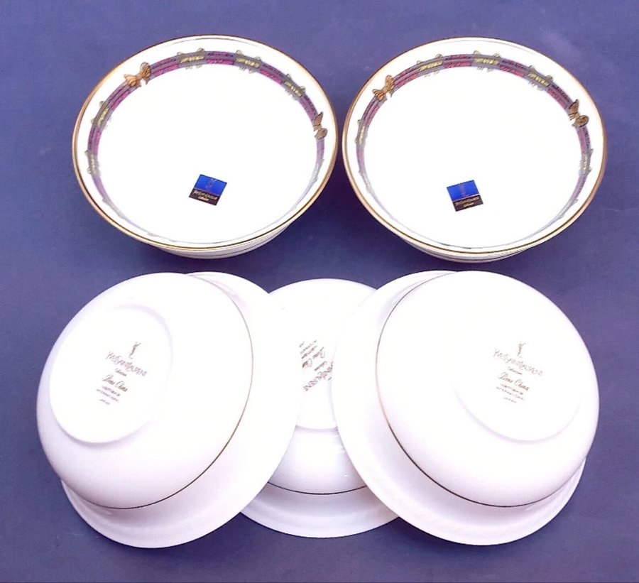 Yves Saint Laurent Vintage 80s Japanese Rice Bowls Blue And White Ysl Bone China