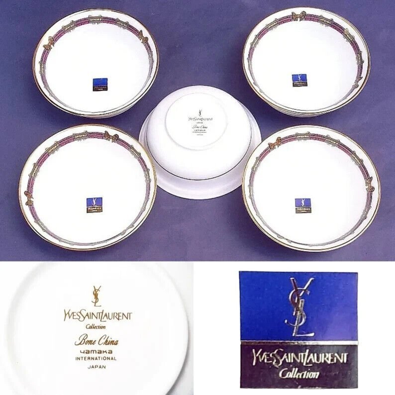 Yves Saint Laurent Vintage 80s Japanese Rice Bowls Blue And White Ysl Bone China