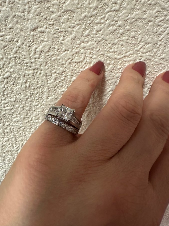 2 st set nya ringar i sterling silver 925 pläterade stämplade ring str 18mm