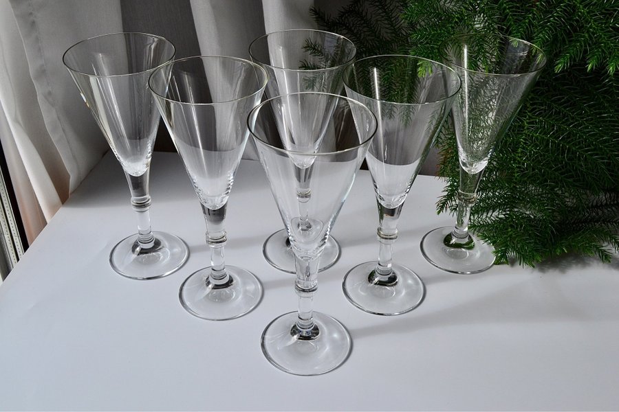 6 st MUNBLÅSTA PROSECCOGLAS/ CHAMPAGNEGLAS/ VINGLAS i kristall