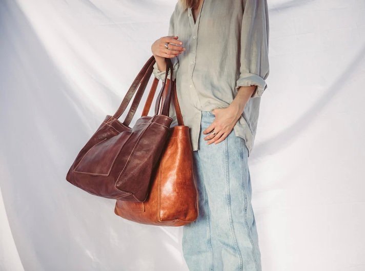 Medium Leather Tote Bag Shopper Bag Genuine Leather Everyday Bag tote Market Bag