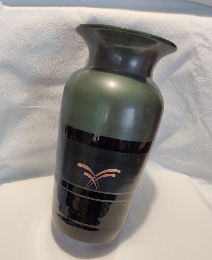 30tal ART DECO Åfors glasbruk stor antik svart glas vas