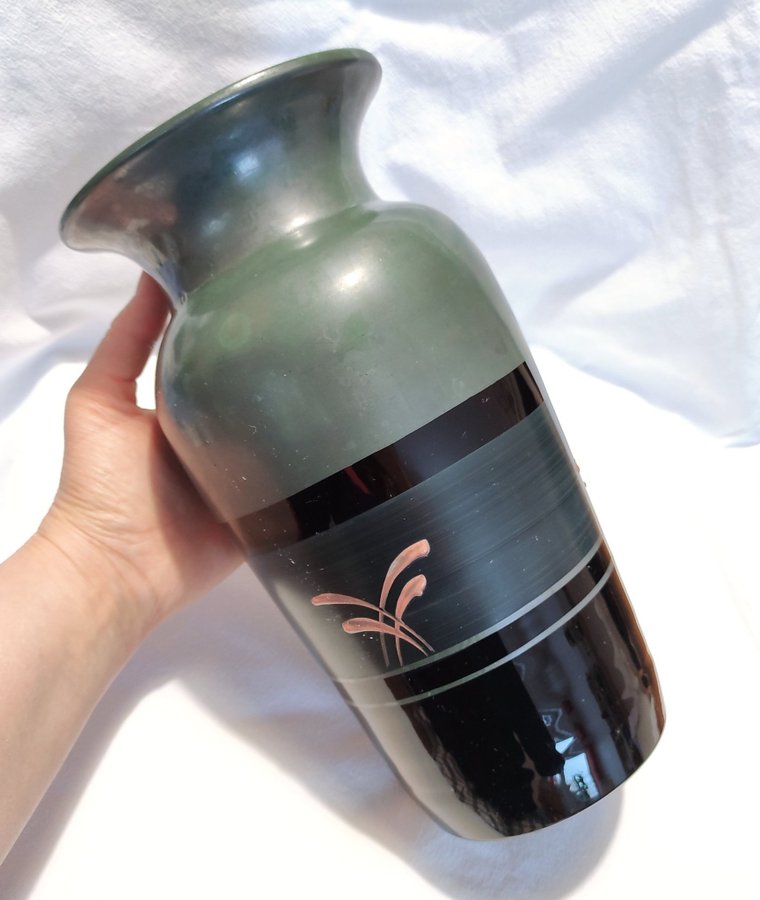 30tal ART DECO Åfors glasbruk stor antik svart glas vas