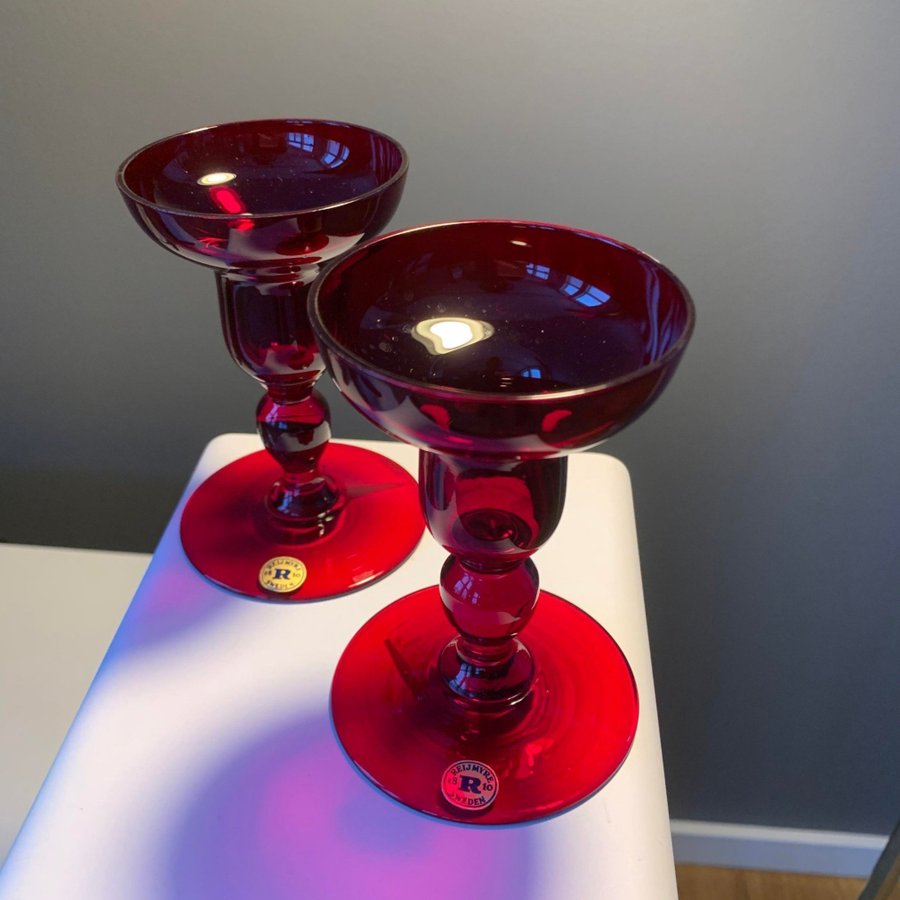 REIJMYRE Monica Bratt 2st ljusstakar kronljus röd glas konstglas retro vintage