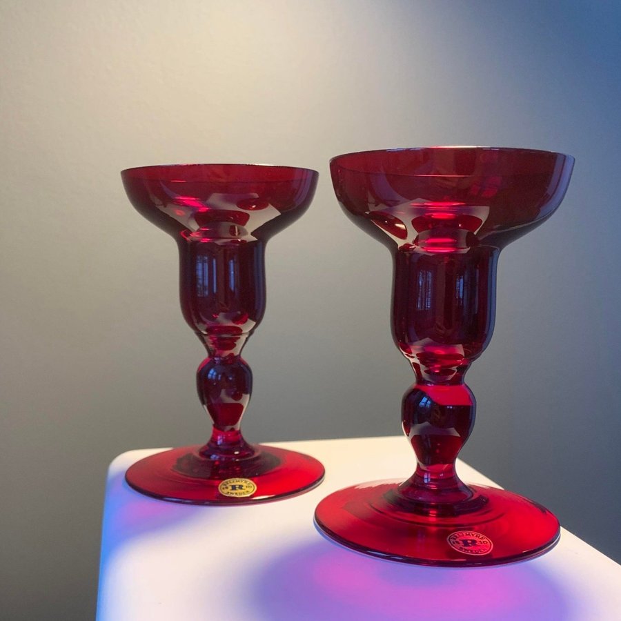 REIJMYRE Monica Bratt 2st ljusstakar kronljus röd glas konstglas retro vintage
