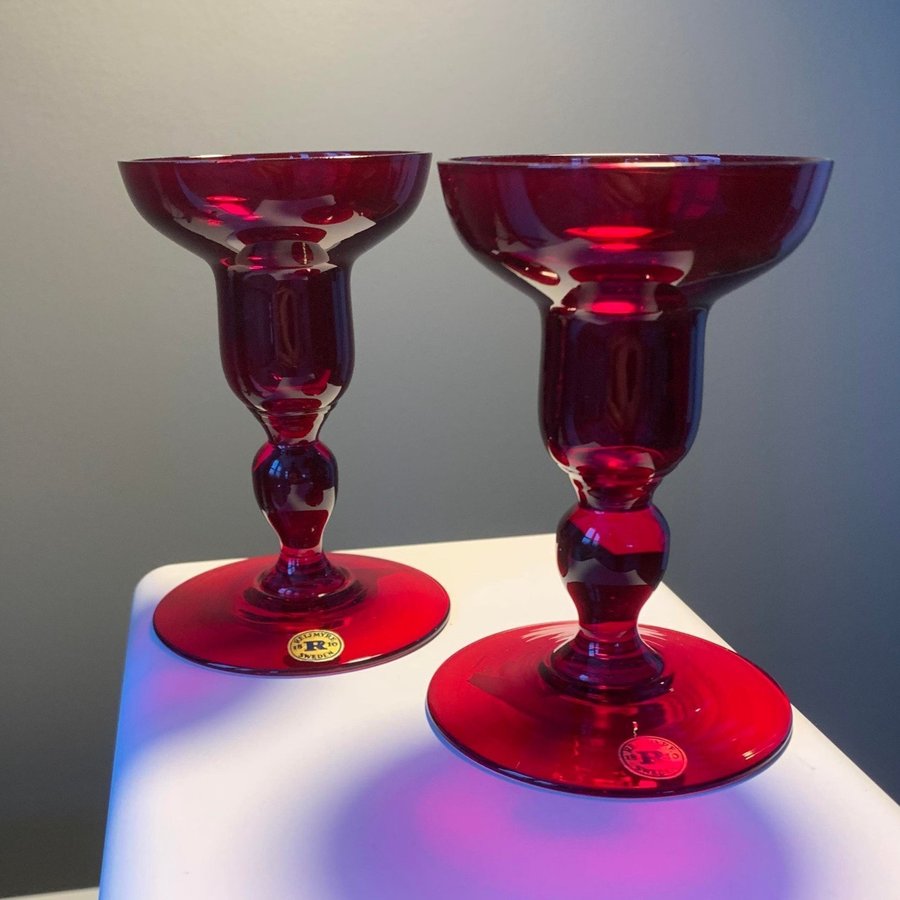REIJMYRE Monica Bratt 2st ljusstakar kronljus röd glas konstglas retro vintage
