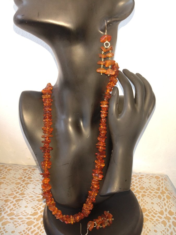 bärnsten halsband och örhänge amber