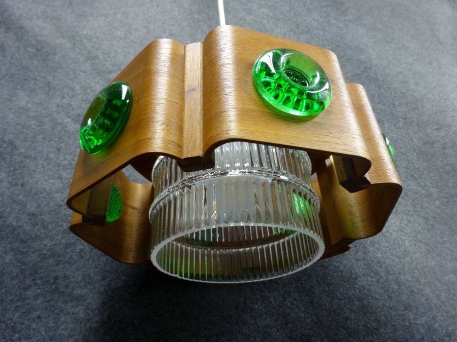 FÖNSTERLAMPA TAKLAMPA teak/ glas 1960-tal