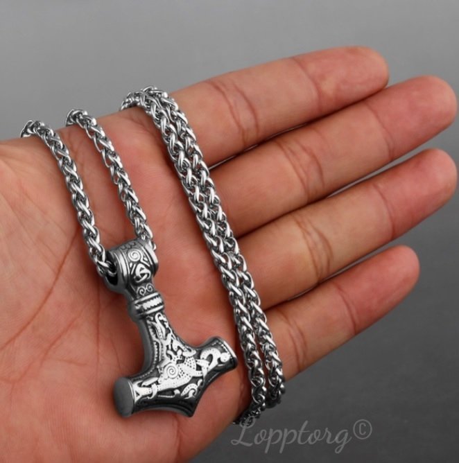 Viking halsband med 60cm kedja tibetsilver Tors hammare keltiskt nordisk retro