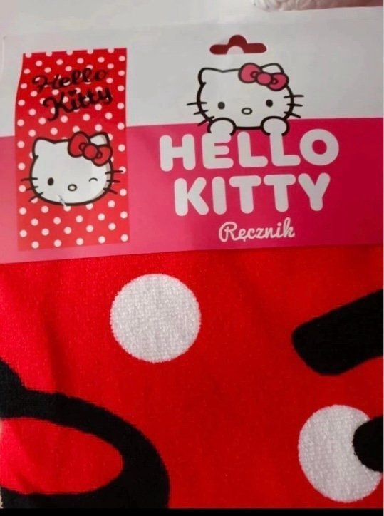 Helt ny röd vit prickig Hello Kitty badhandduk