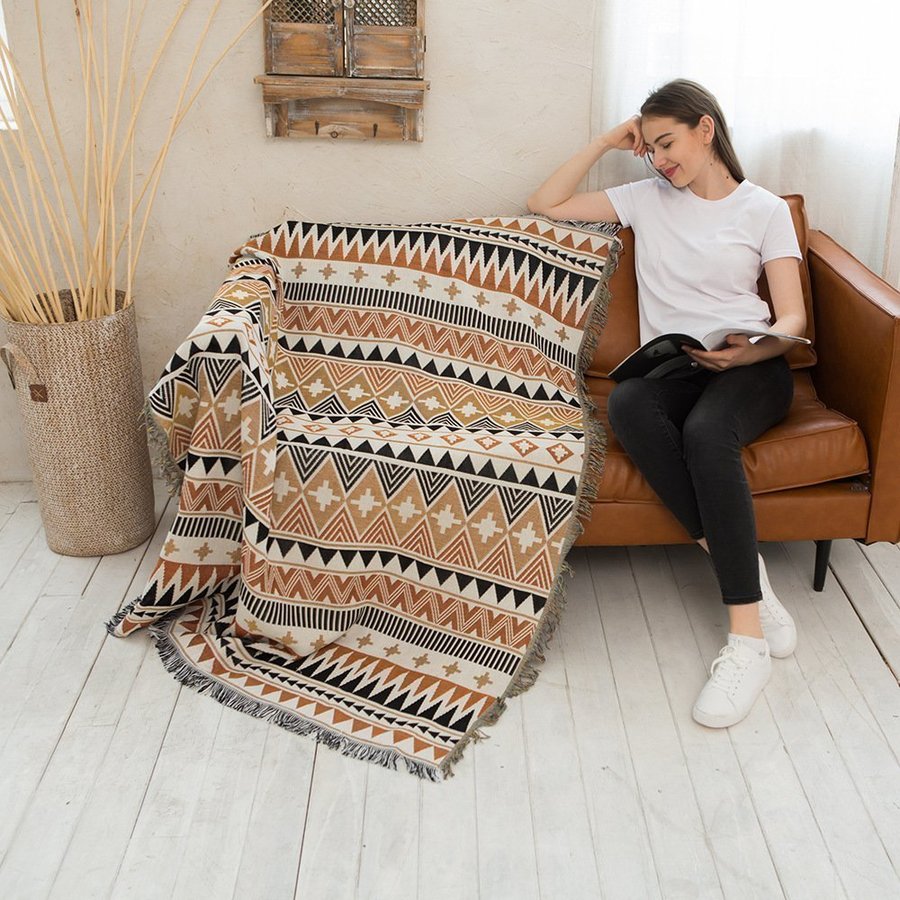 Christmas gift double-sided use Bohemian carpet tassel tapestry blanket,130*160