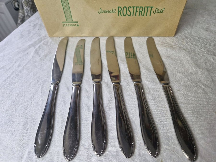 6 st knivar H-F INDUSTRIA STOCKHOLMsvenskt rostfritt stål RETRO VINTAGE