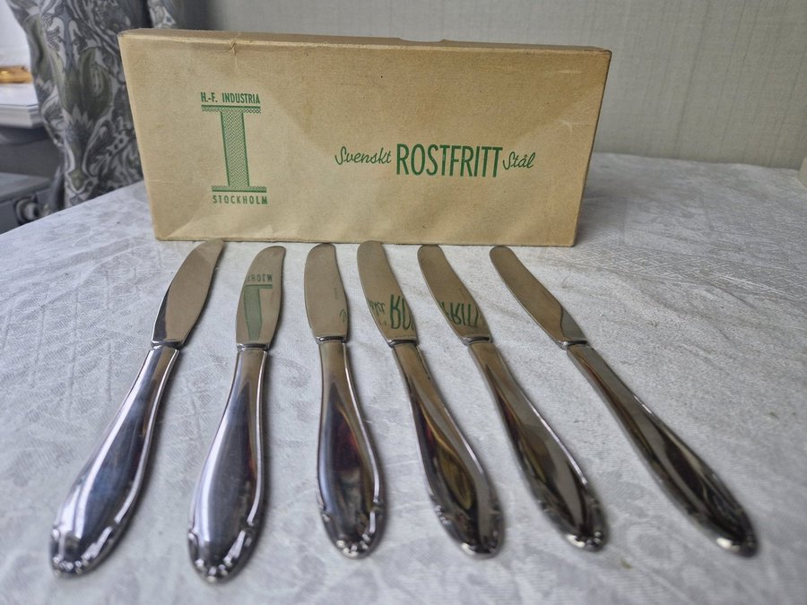 6 st knivar H-F INDUSTRIA STOCKHOLMsvenskt rostfritt stål RETRO VINTAGE